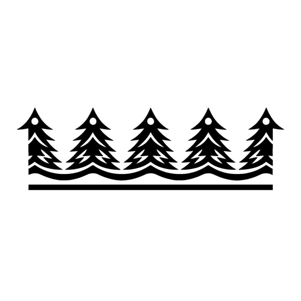 A repeating border featuring a stylized row of five coniferous trees vector