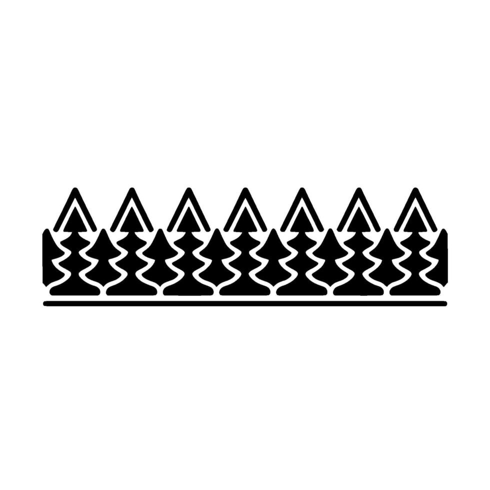 A seamless border featuring a repeating pattern of stylized evergreen trees with sharp pointed tops vector