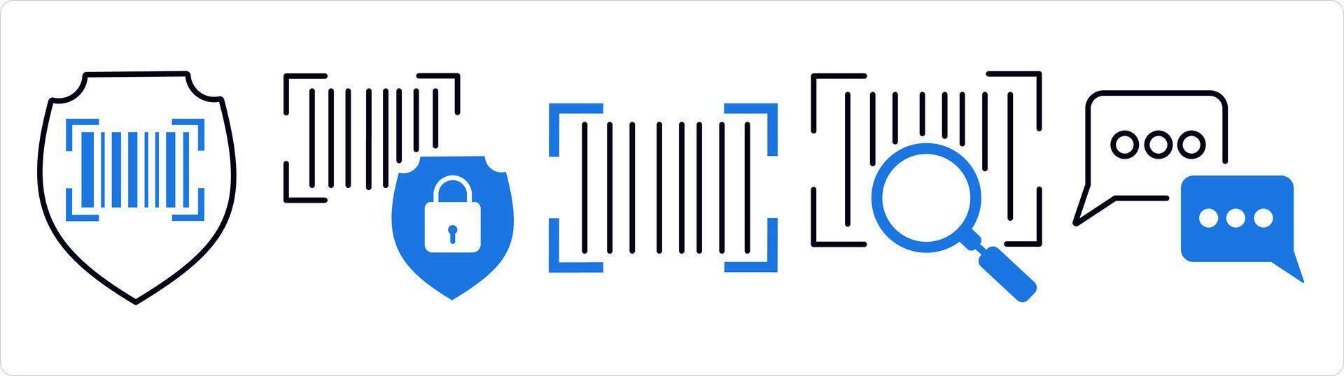 un conjunto de 5 5 negocio icono como bar código seguridad, bar código, buscar bar código en azul línea color vector