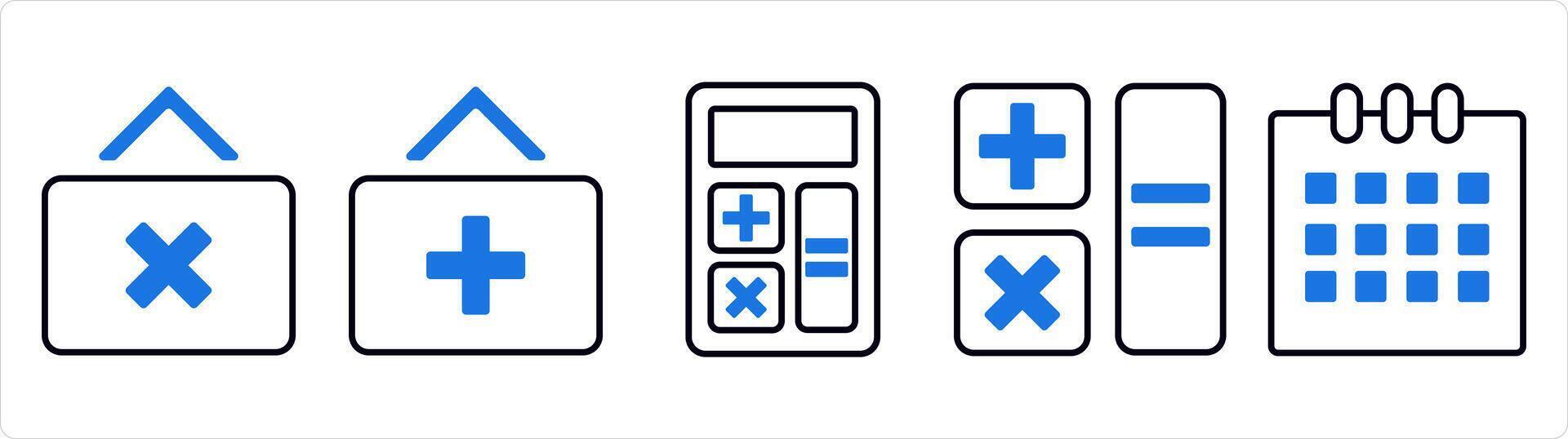 un conjunto de 5 5 negocio icono como multiplicar botón, añadir botón, calculadora en azul línea color vector