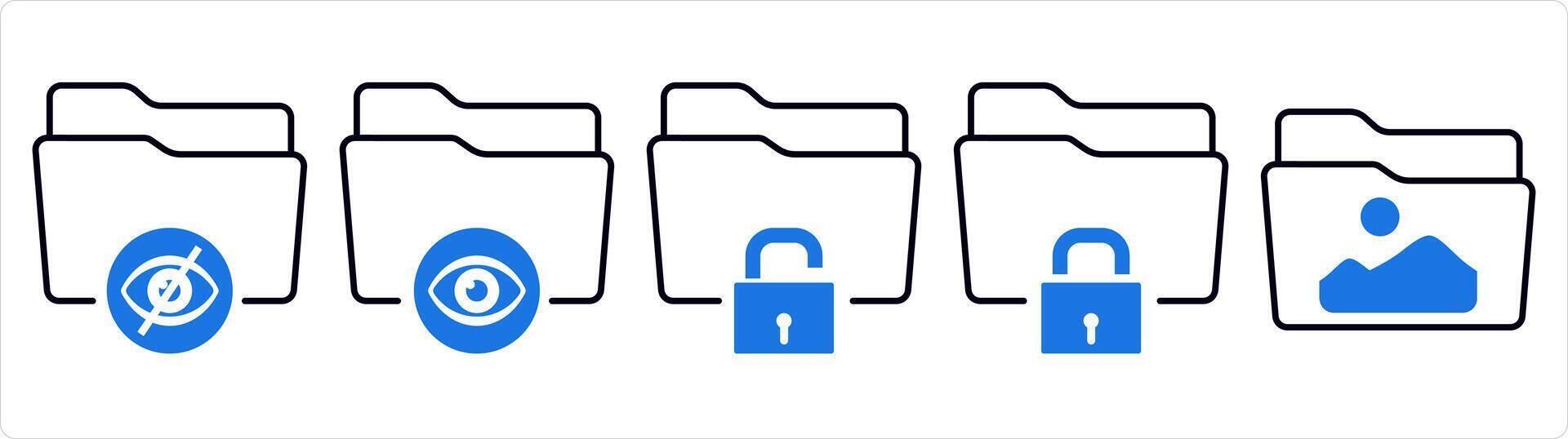 un conjunto de 5 5 documento íconos como invisible carpeta, ver carpeta, carpeta seguridad en azul línea color vector