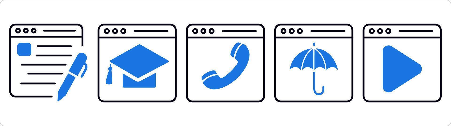 un conjunto de 5 5 Internet íconos como editar Página web, en línea educación, en línea llamada en azul línea color vector