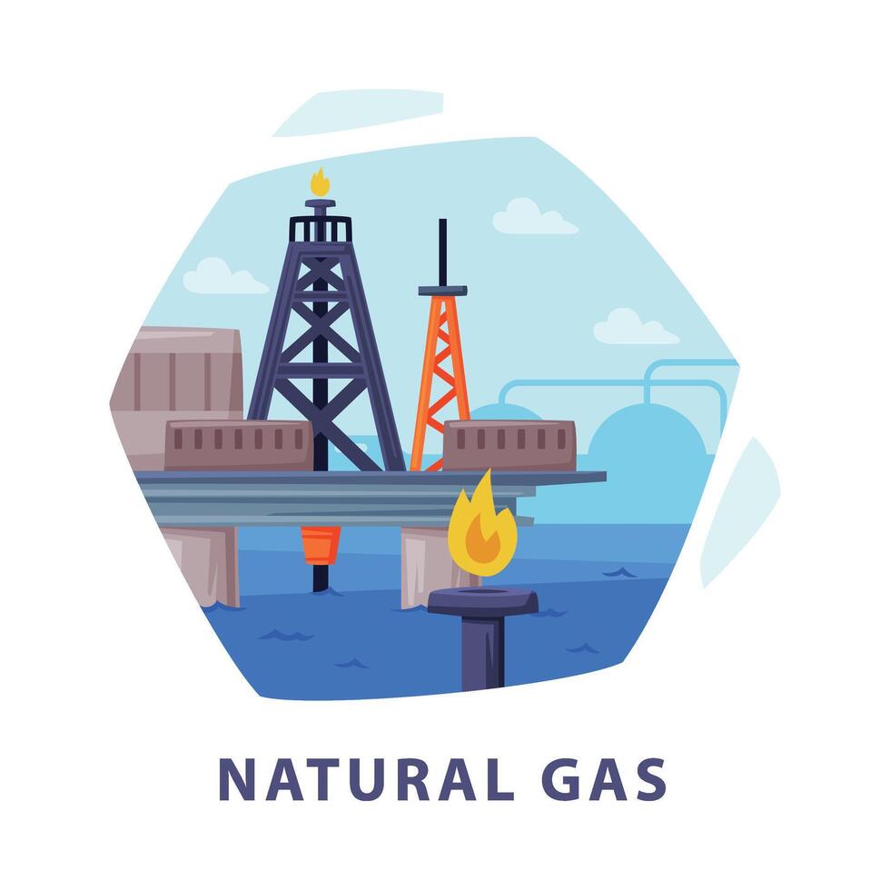 Natural Gas Resource with Methane Extraction Hexagonal Shape Picture Illustration vector