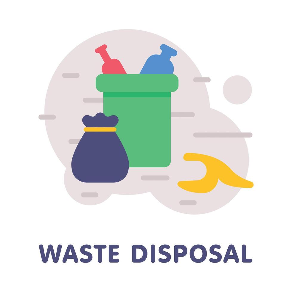 Waste Disposal with Dustbin Full of Garbage and Trash Illustration vector