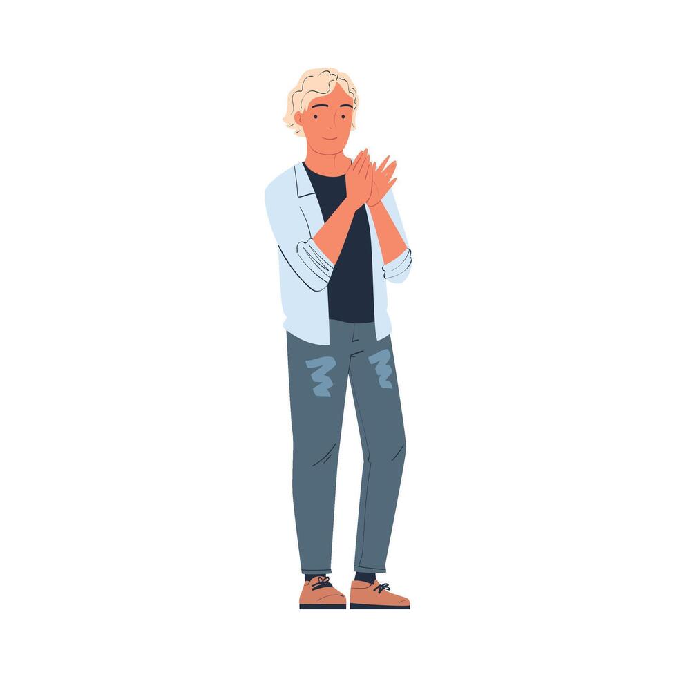 Man Character Standing Ovation Clapping His Hands as Applause and Acclaim Gesture Illustration vector