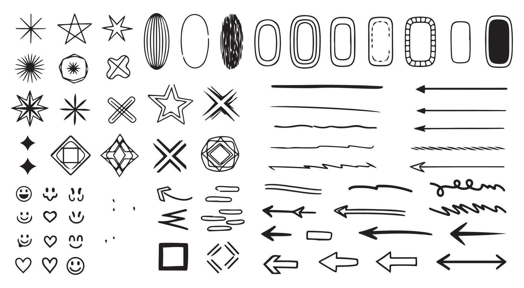 Minimal Line Icons, Markers, Shapes and Decorative Sketch Elements Set vector