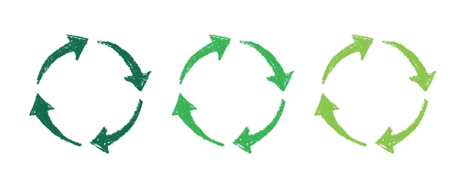 Hand drawn recycle arrow icon Recycling resources symbol Reuse of materials, zero waste, green environment, saving the planet motion environment vector