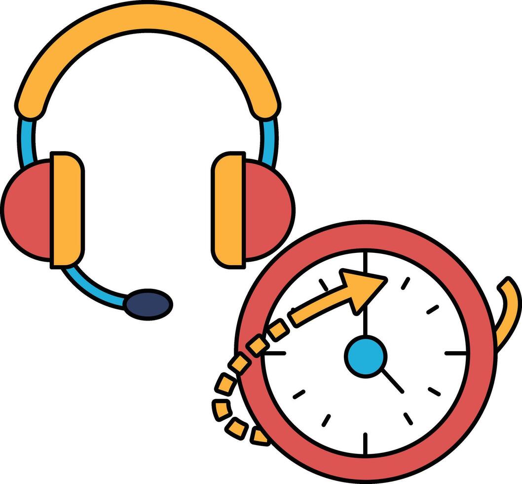 A clock with a white arrow pointing to the right and a headset on the left vector