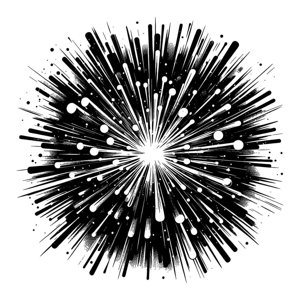 Black and White Outline Line Art Drawing of a Dynamic Firework Explosion Abstract Burst vector