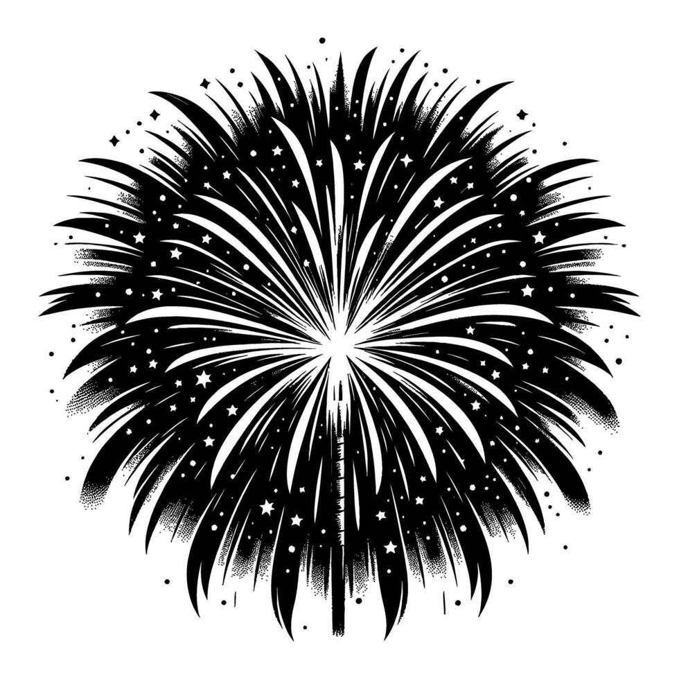 Firework Explosion Dynamic Burst Black and White Outline Line Art Drawing Isolated Graphic Retro Design vector