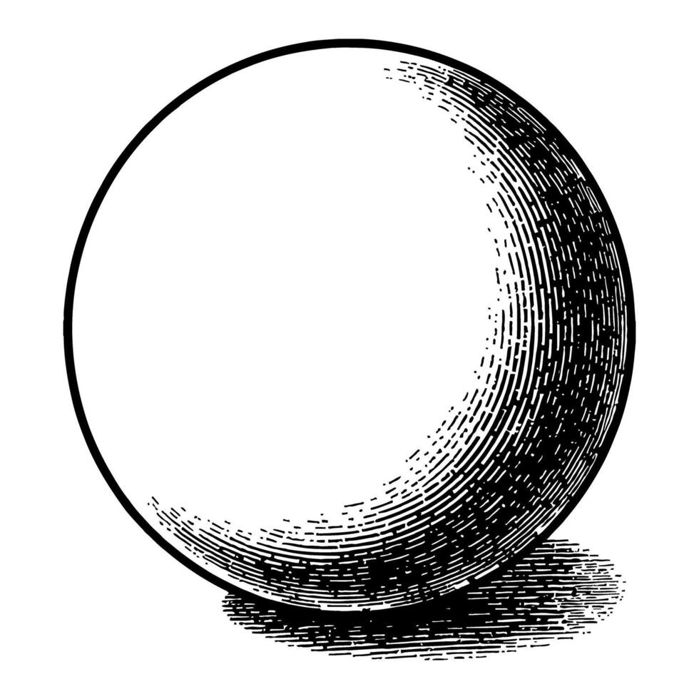 Single Ping Pong Ball Black and White Outline Line Art Drawing with Shading and Cast Shadow Isolated Object vector