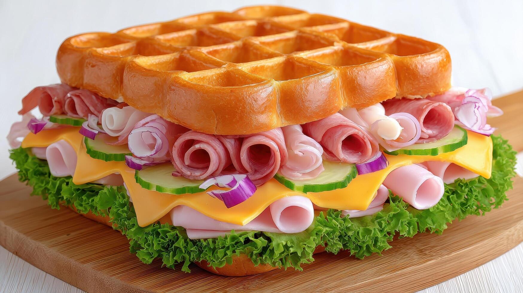 Freshly baked bread and layers of fillings make a sandwich that's visually appealing and utterly delicious to eat fresh bite photo