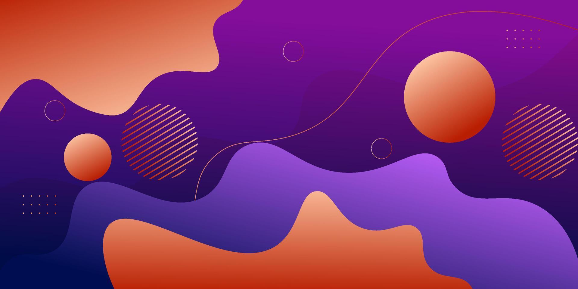 Colorful geometric wave 3D background. Purple elements with orange fluid gradient pattern. Dynamic shape composition. vector