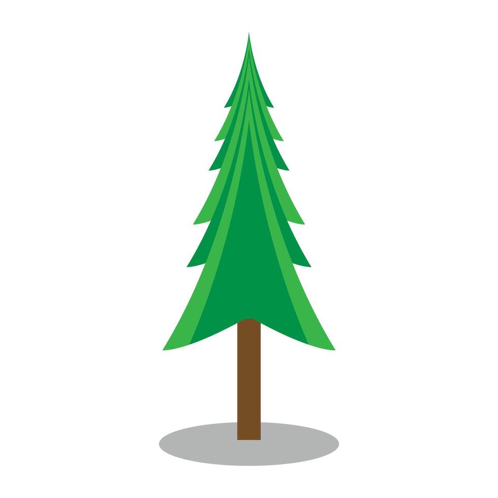 Illustration of fir tree isolated on white background of stylized triangular christmas conifer with green needles and brown trunk vector