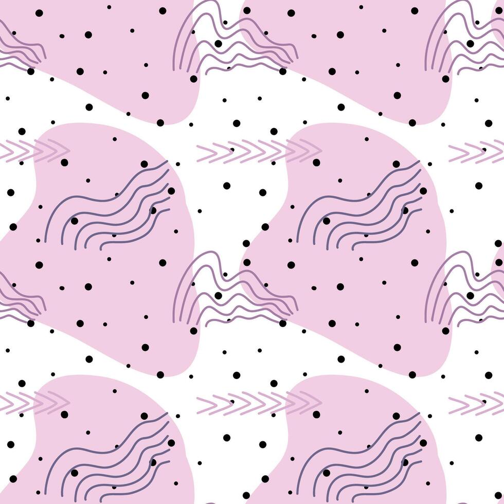 2Spots, lines, dots. A seamless pattern of minimalist, trendy, hand-drawn abstract elements for your designs. vector