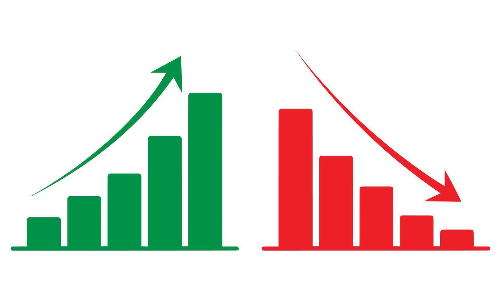 Visualizing financial growth and decline with bar graphs and trend arrows silhouette vector