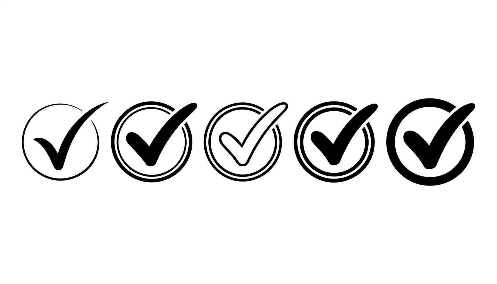 Collection of black check mark icons in circles on white background tick correct vector