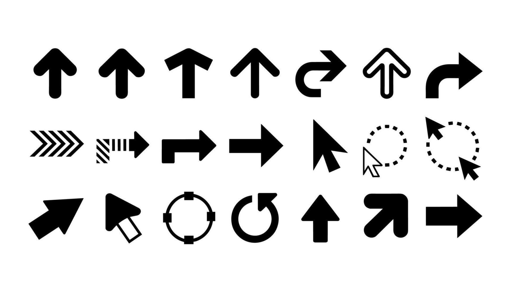 Collection of black arrow icons and cursor pointers on a white background direction vector
