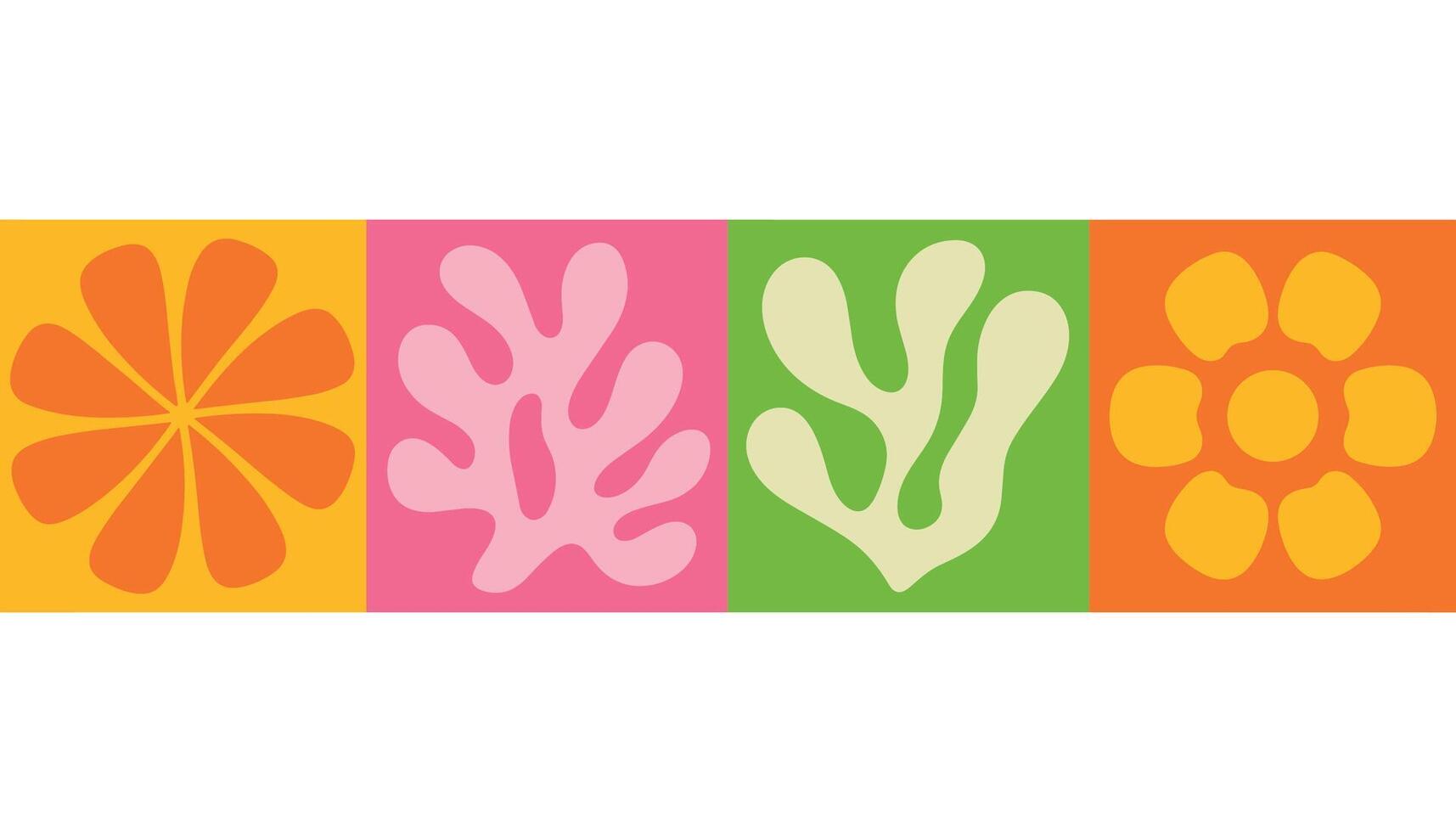 Four abstract organic shapes in bright solid colors arranged in a horizontal row bright colors vector
