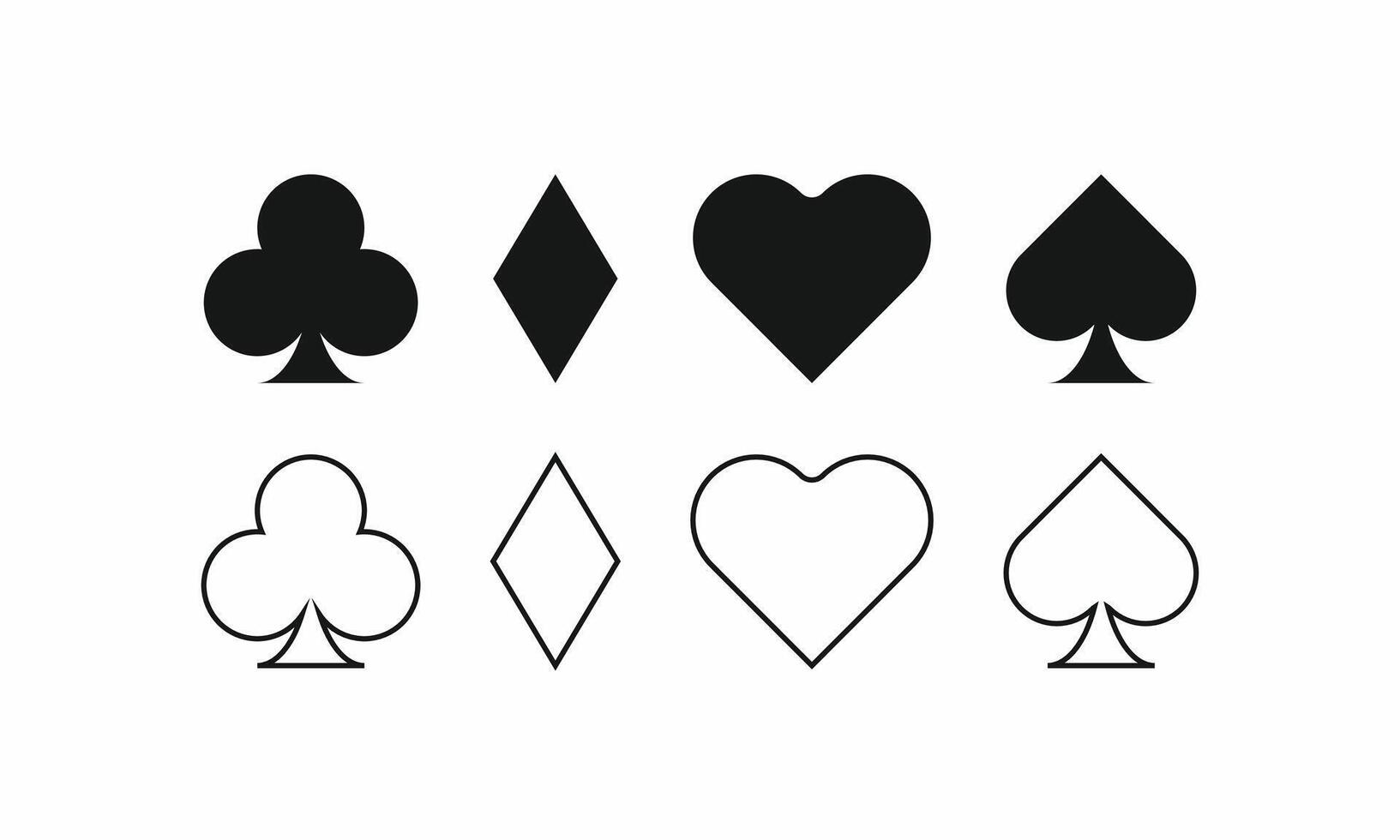 Diverse icon bundle Includes elevator door, capacity, and direction symbols, plus all four playing card suits, clubs, hearts, diamonds, spades, in line and filled styles. Essential for UI, gam vector