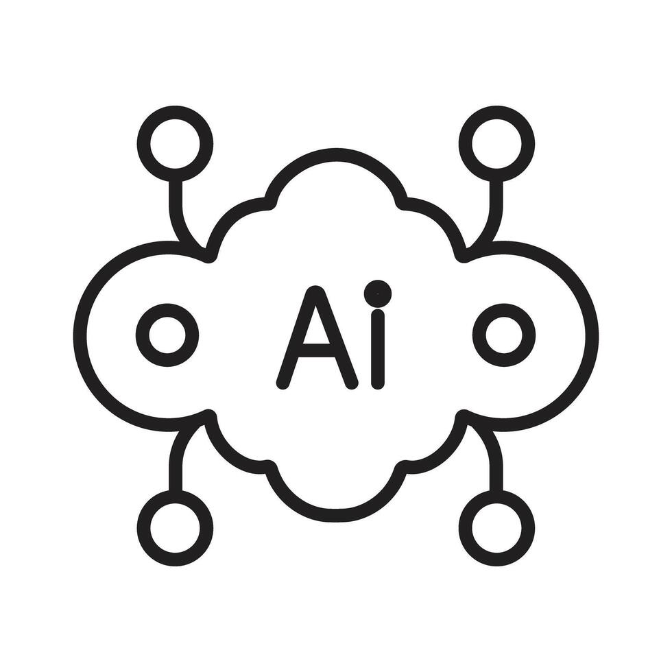 Simple AI Cloud Service Network Line Icon vector
