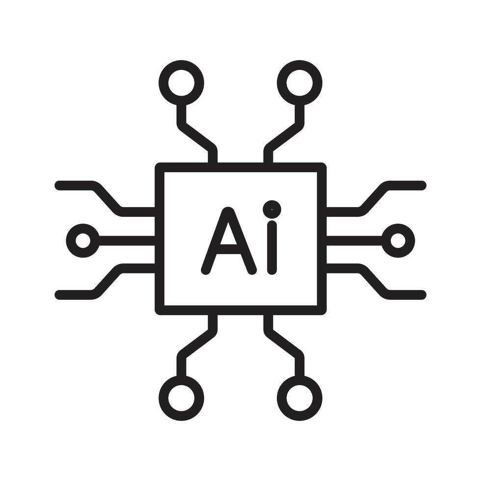 AI Chip Microprocessor Hardware Line Icon vector