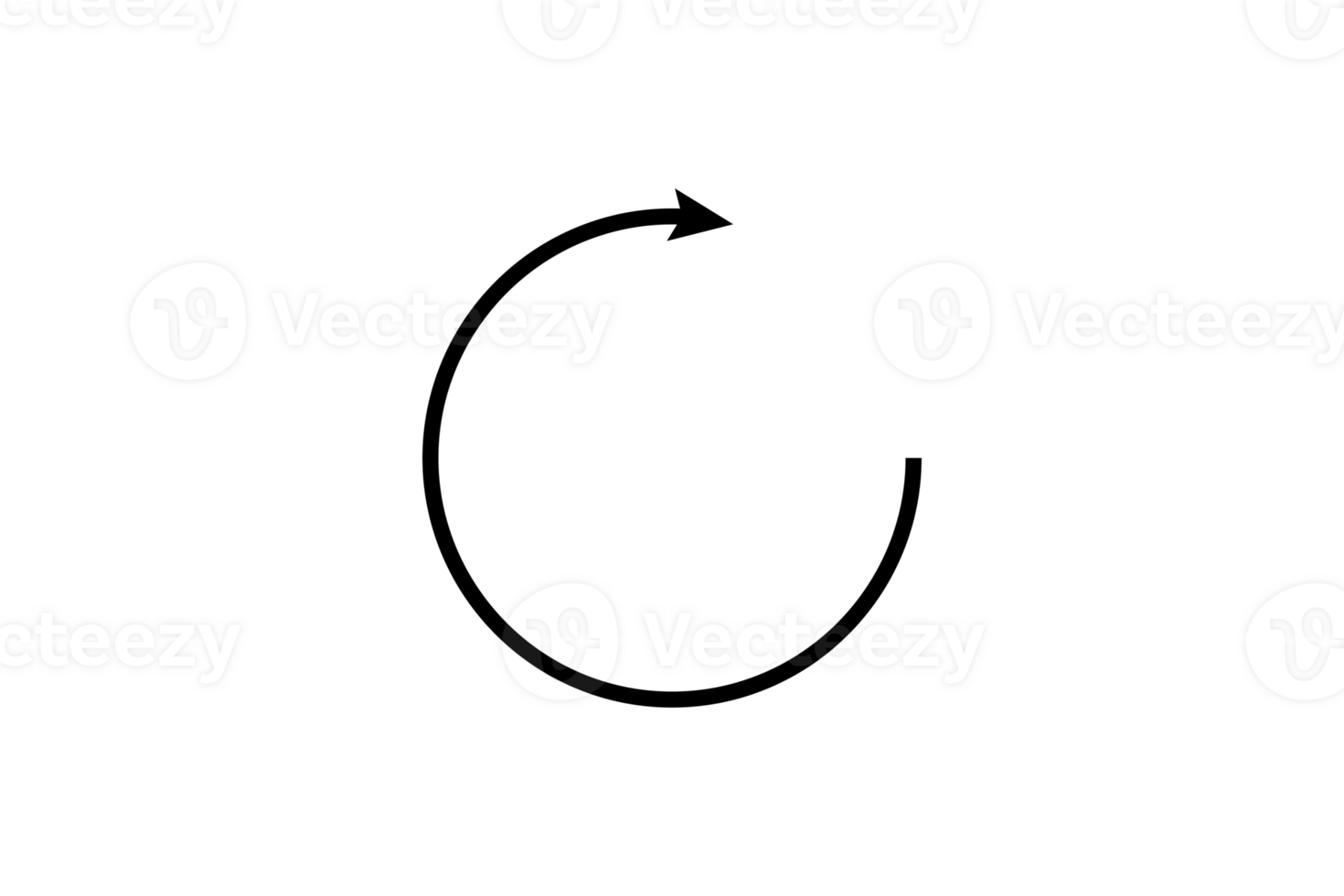 Simple black curved arrow icon showing a counterclockwise rotation or refresh motion, isolated on transparent background png