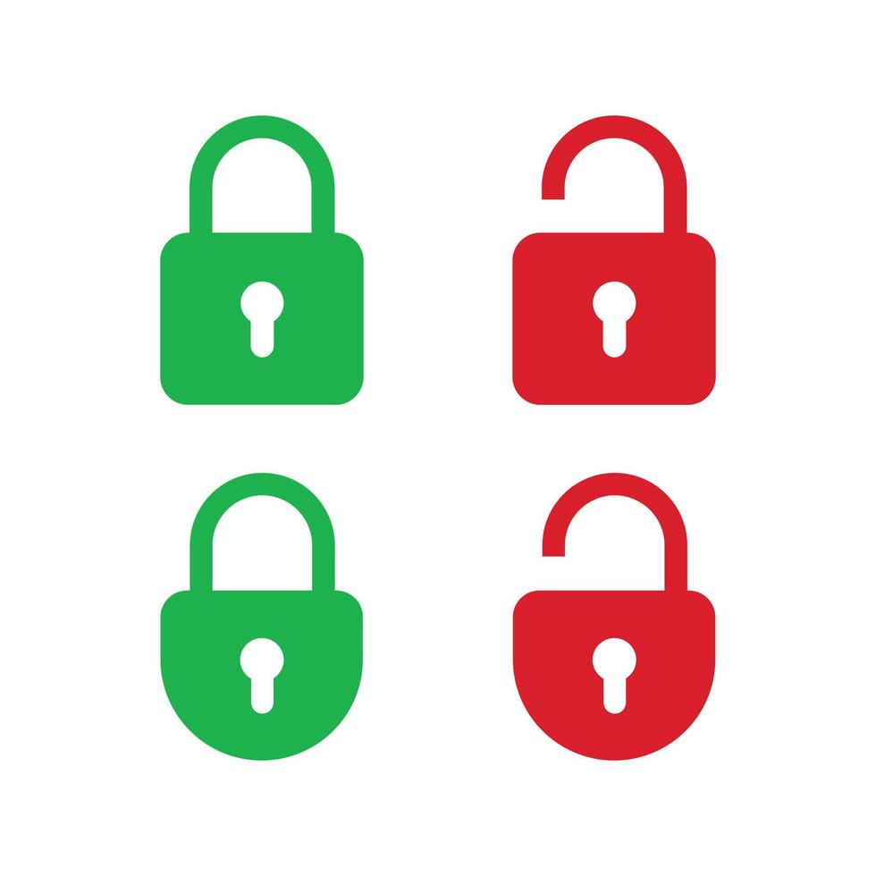 Green closed padlocks and red open padlocks representing security status access control and digital protection symbols vector