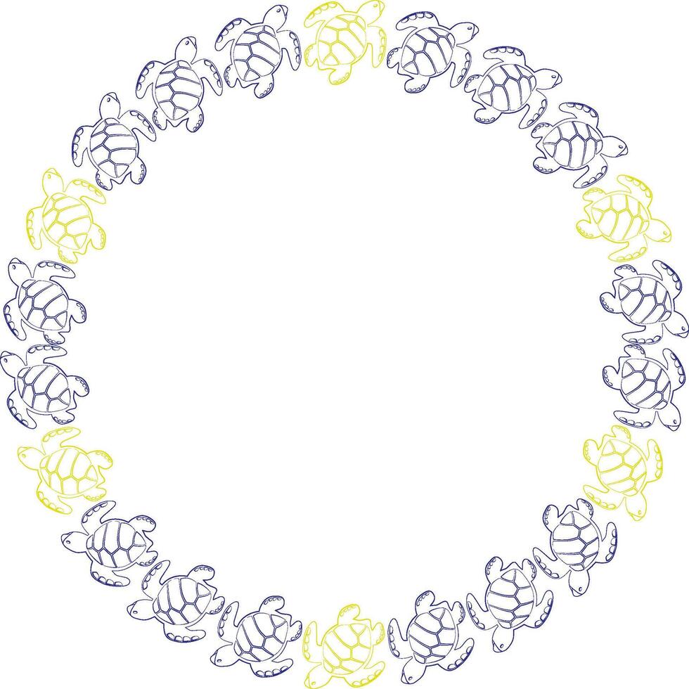 Turtle round empty frame. Cute cartoon illustration template with empty space for your text. Baby shower vector