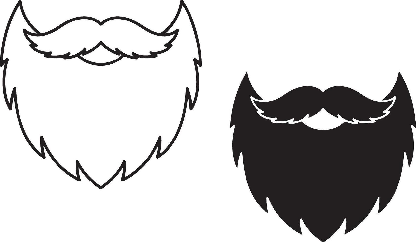 Classic beard and mustache icons outline and solid styles vector
