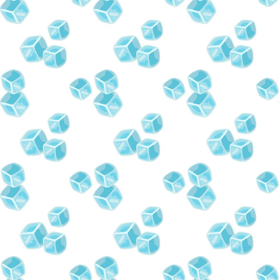 Seamless summer pattern with scattered ice cubes on white background. Cartoon background vector