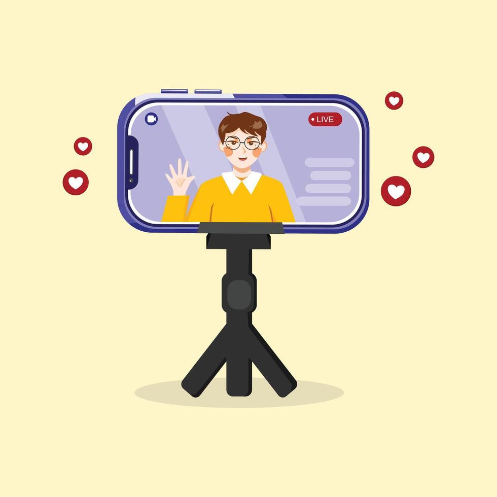 Person live streaming with smartphone vector