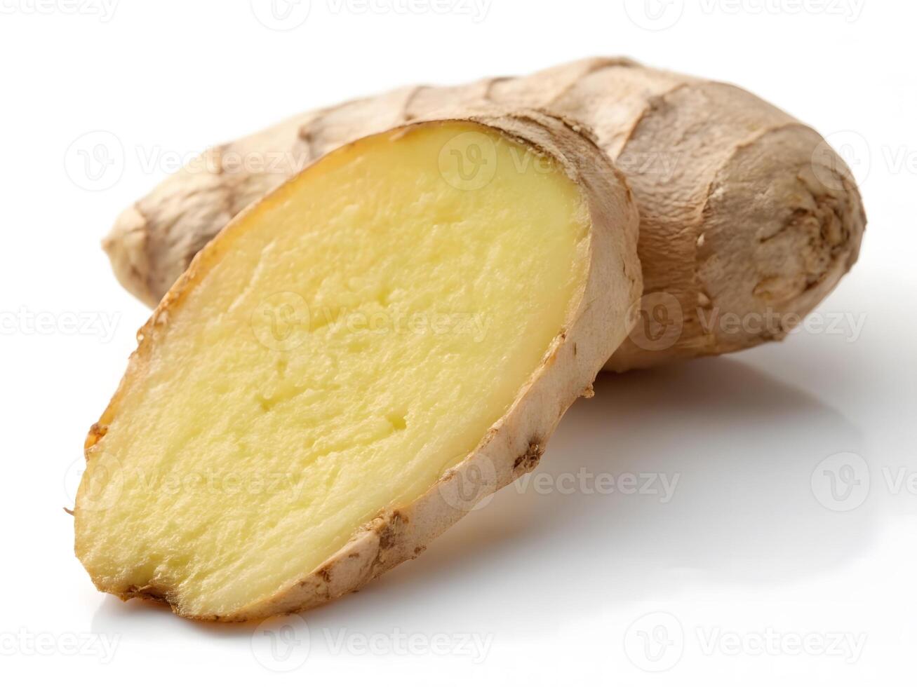 Ultra-sharp macro of a single tamarind shell fragment showing fibrous dry texture, cracked edges, and warm brown tones on a pure white background. photo