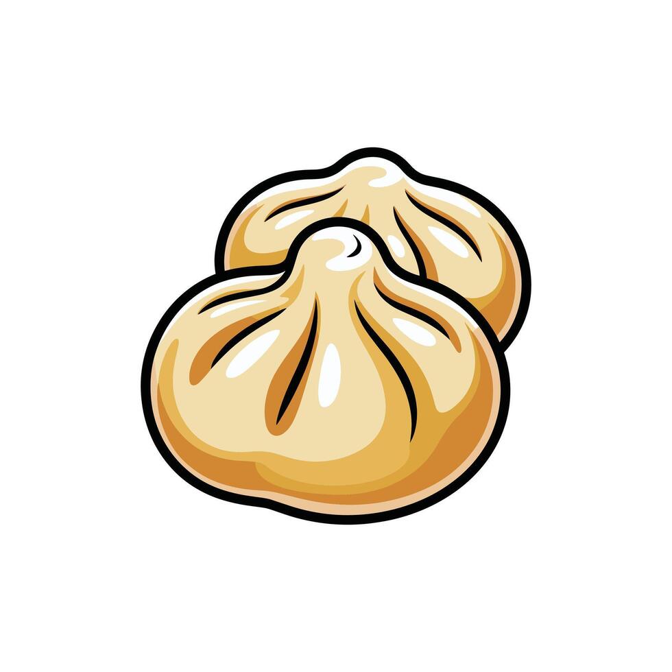 A delightful image showcasing two perfectly formed dumplings. Their rounded shapes and smooth texture suggest freshness and delectable flavor, tempting appetite. vector