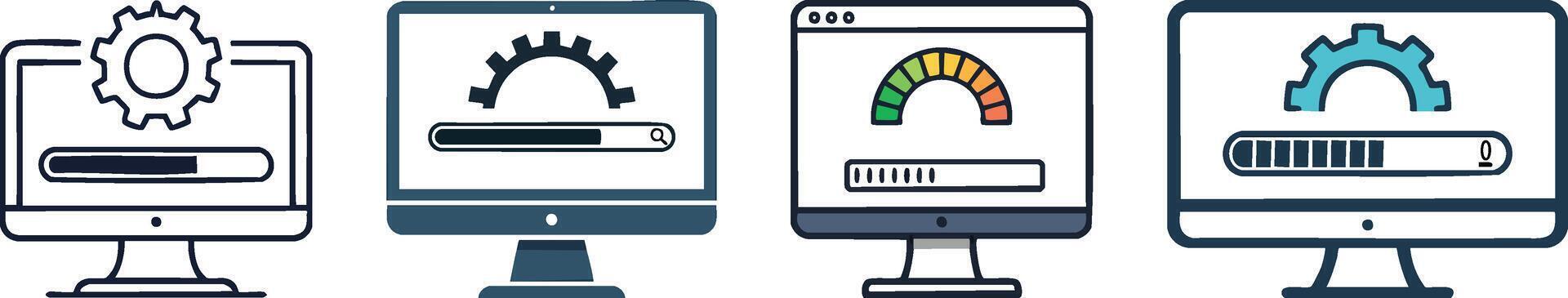Installation progress icon showing loading bar inside computer window depicting software setup sequence in clean minimal outline vector