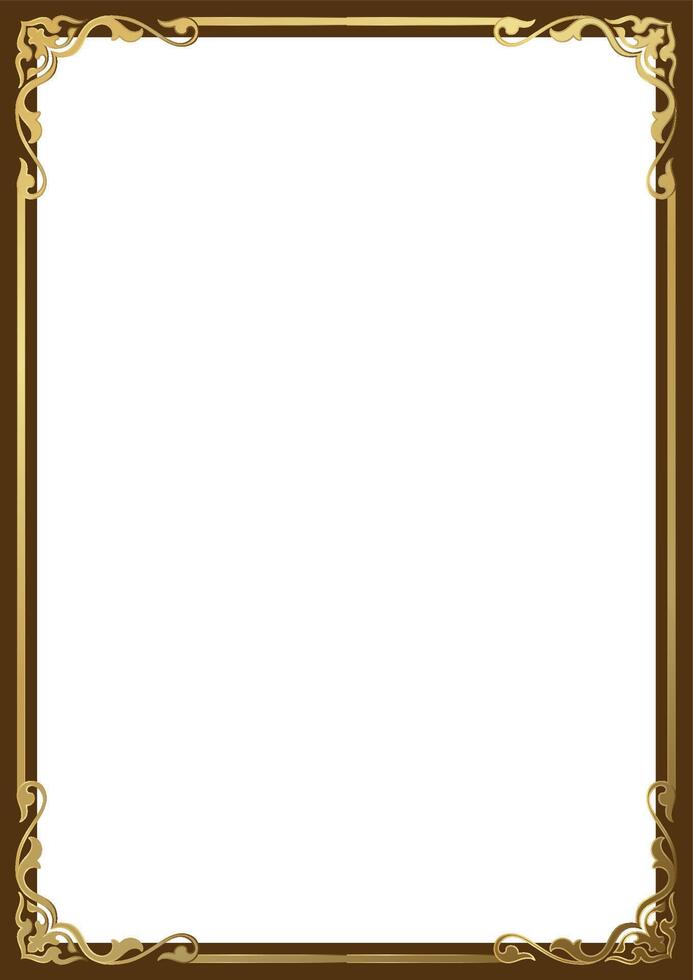 Vintage frame, gold edge, scroll pattern, book composition vector