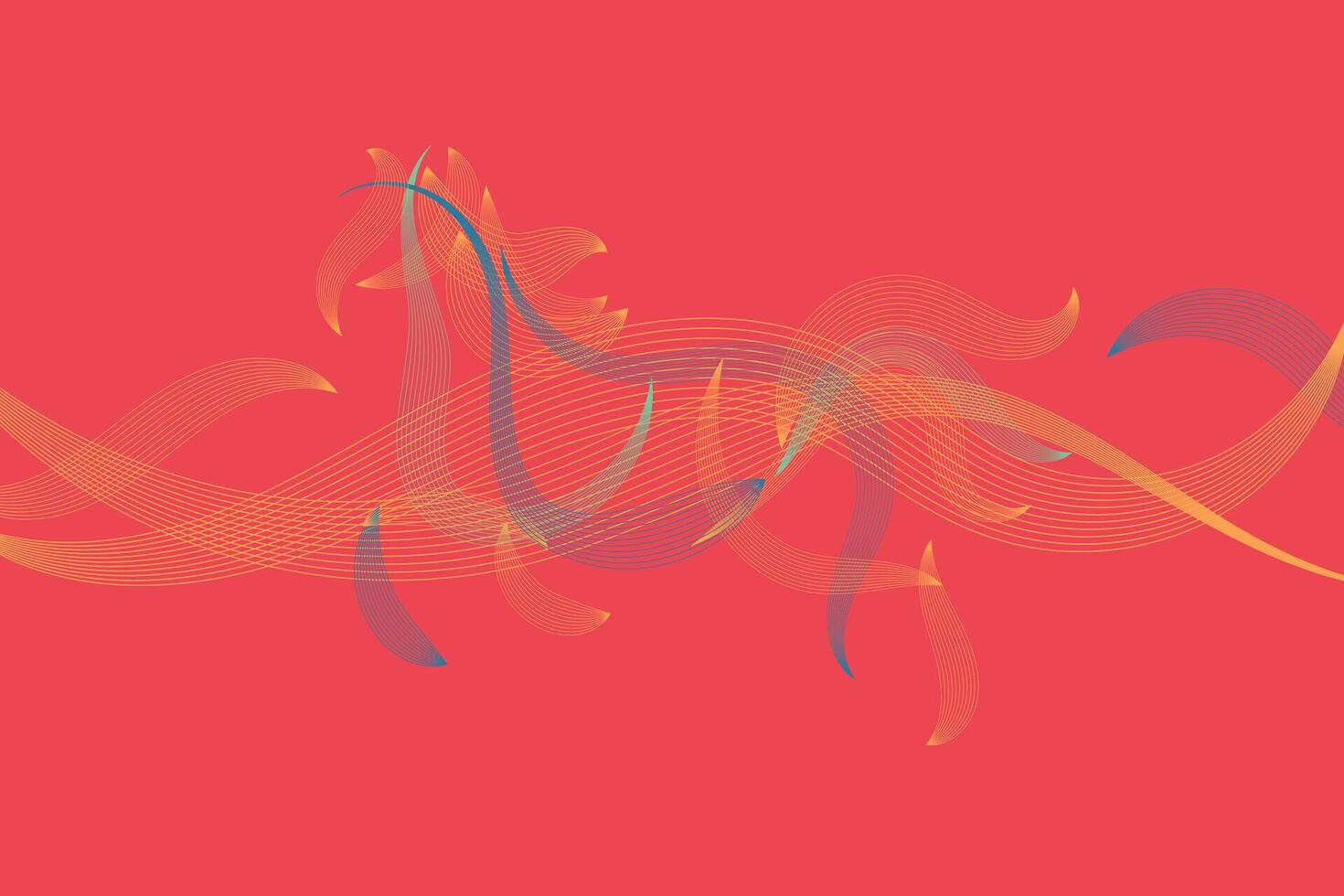 Striking artwork of a running horse made of fluid abstract lines on a vivid red background. Suitable for equestrian themes, strength concepts, power designs, posters, and stylish artwork vector