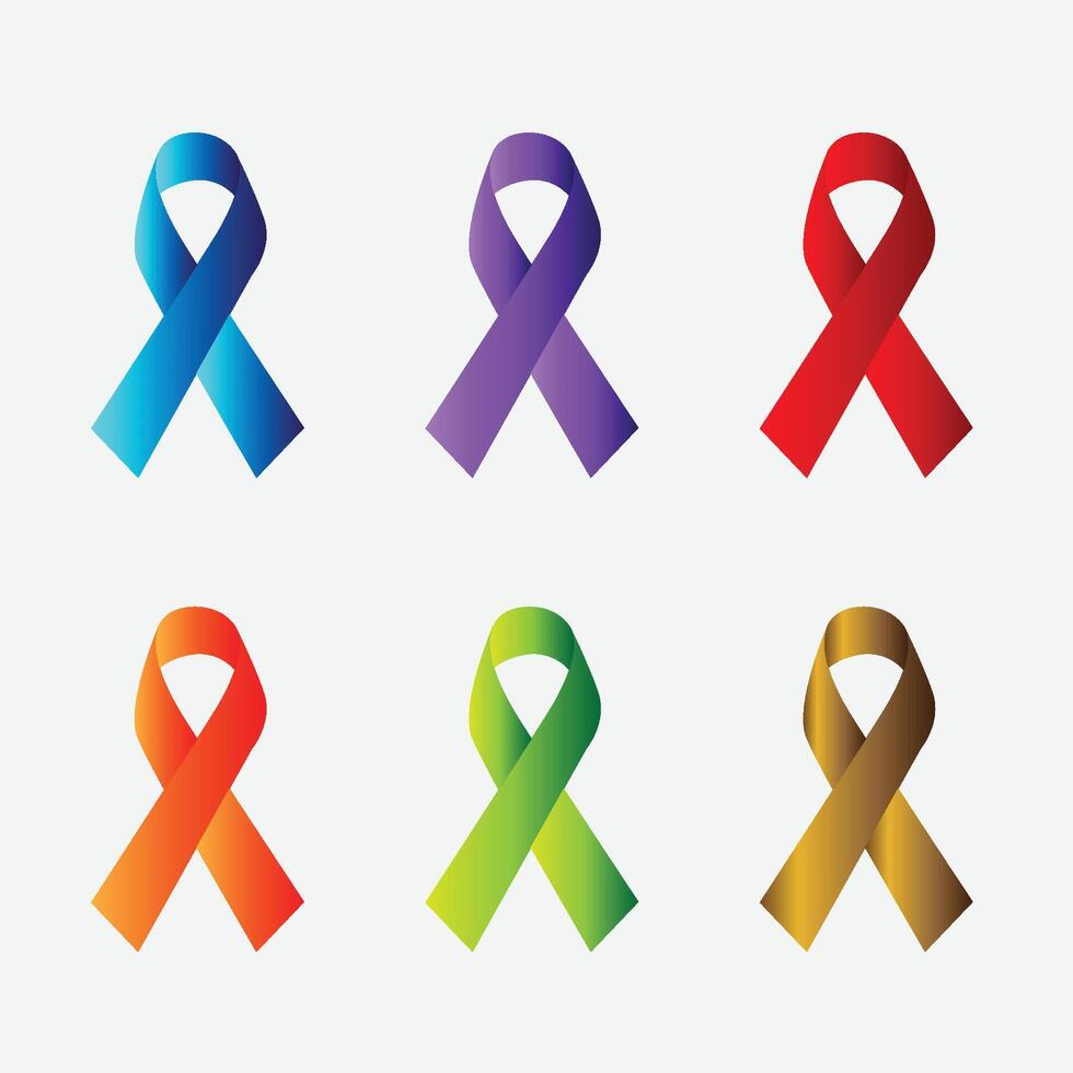 Colorful awareness ribbons in various colors representing different causes. Symbol of support, prevention, unity. Realistic design for campaign graphics vector