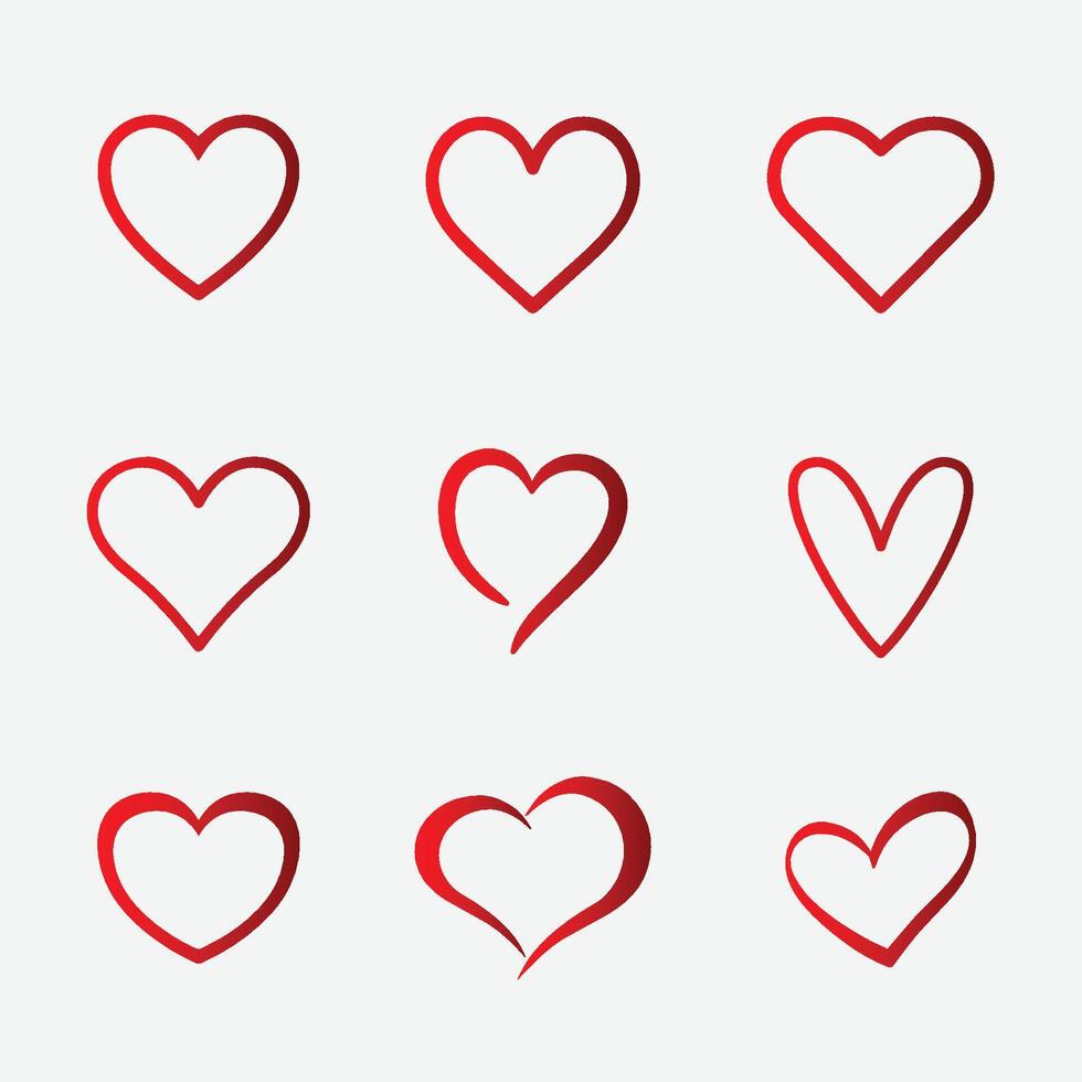 Set of heart icons on gradient red. gradient red Heart Outlines. Colorful Symmetrical Abstract Icon Set vector