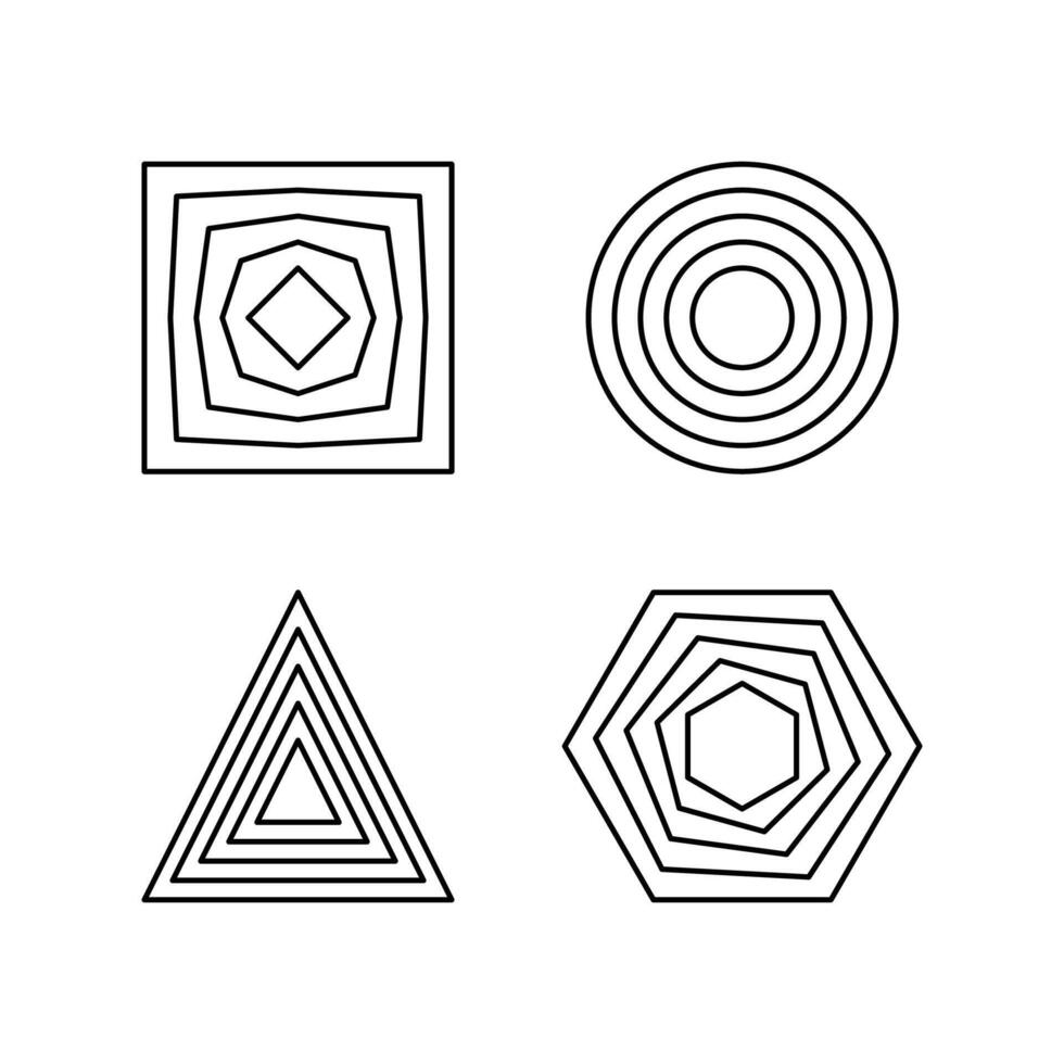Geometric Shapes in Line Art Style Square, Circle, Triangle, and Hexagon. Minimalist Design. Perfect for Icons, Logos, and Graphic Elements. Abstract Forms vector