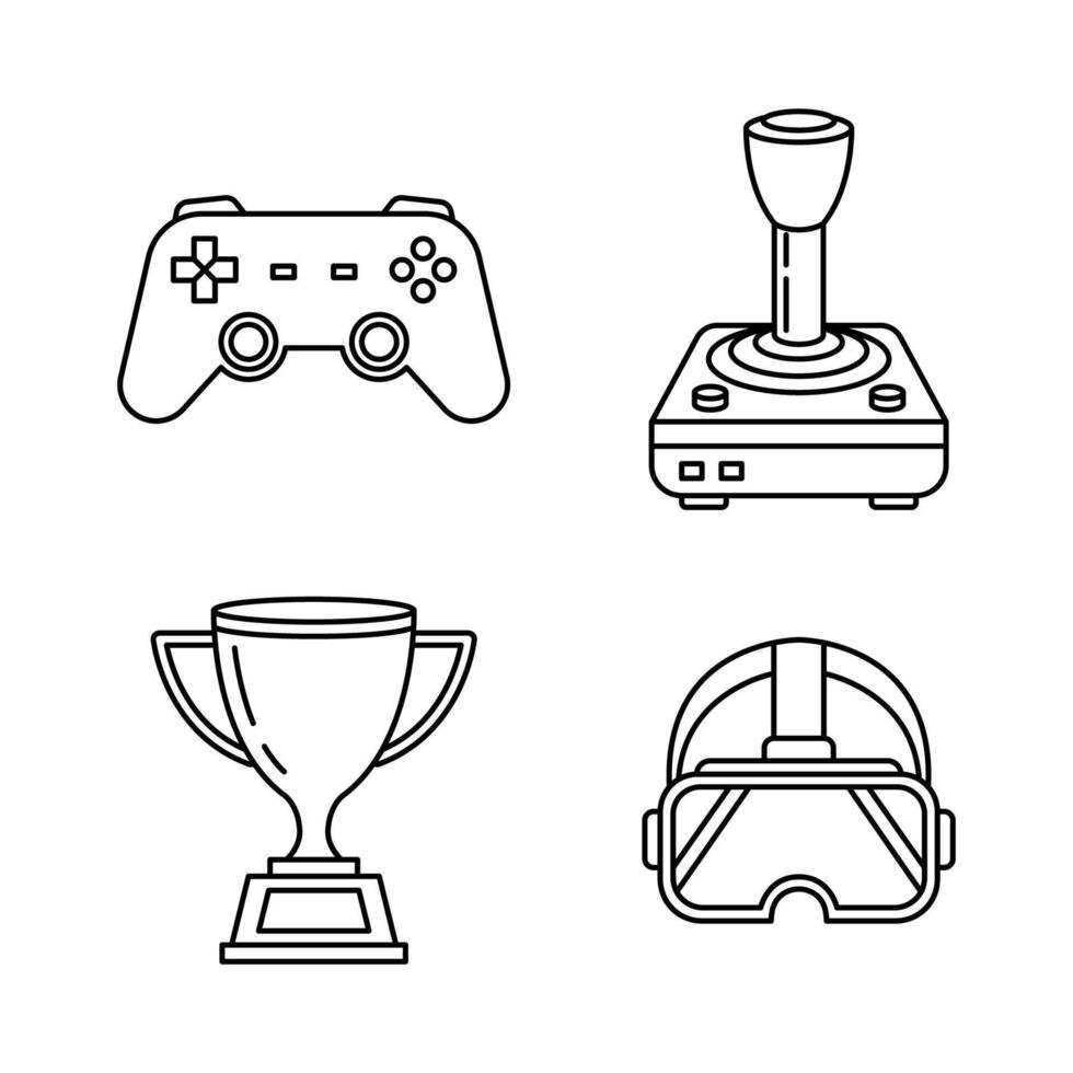 Game Controller Joystick VR Headset Trophy Icon Embodying Gaming Virtual Reality in Clean Line Style for Visual Design vector