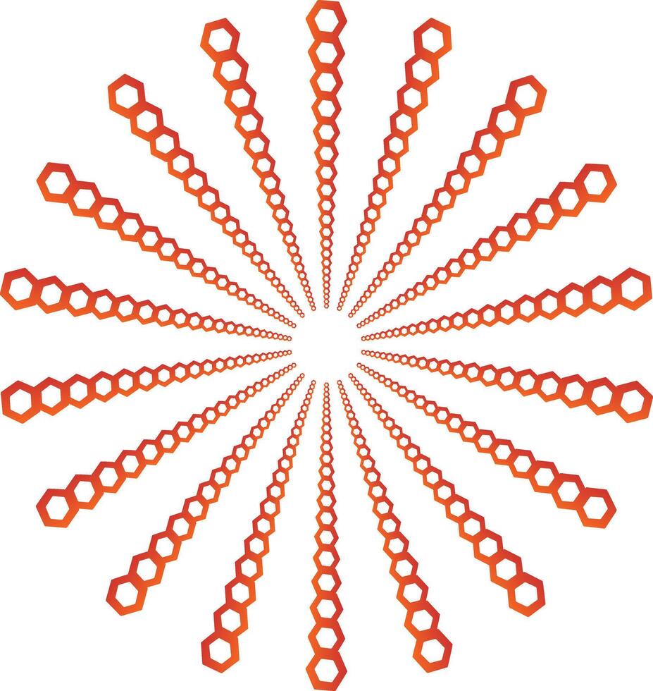 Abstract radial hexagon pattern in orange gradient vector