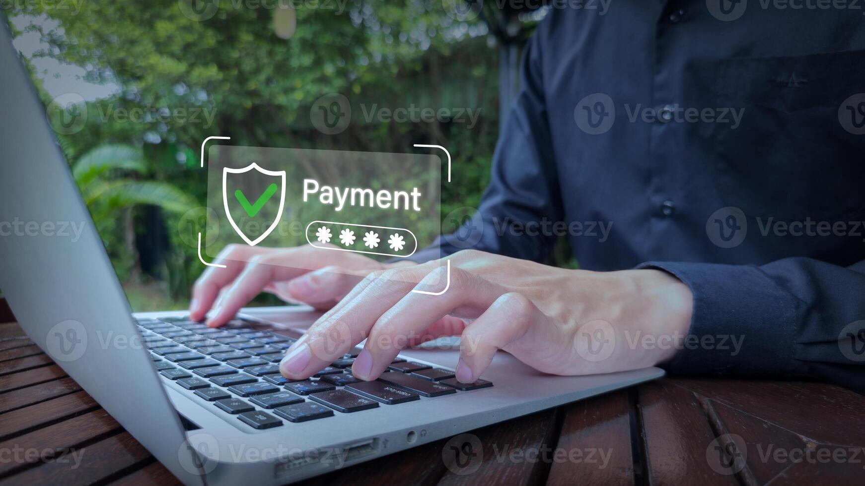 Secure Online Payment with Shield Authentication Overlay photo