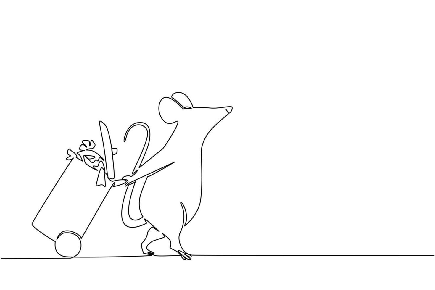Single one line drawing rats walk while dragging trash can full of trash. For the sake of the environment. Throw away, don't bury it. National Pack Rat Day. Continuous line design illustration vector