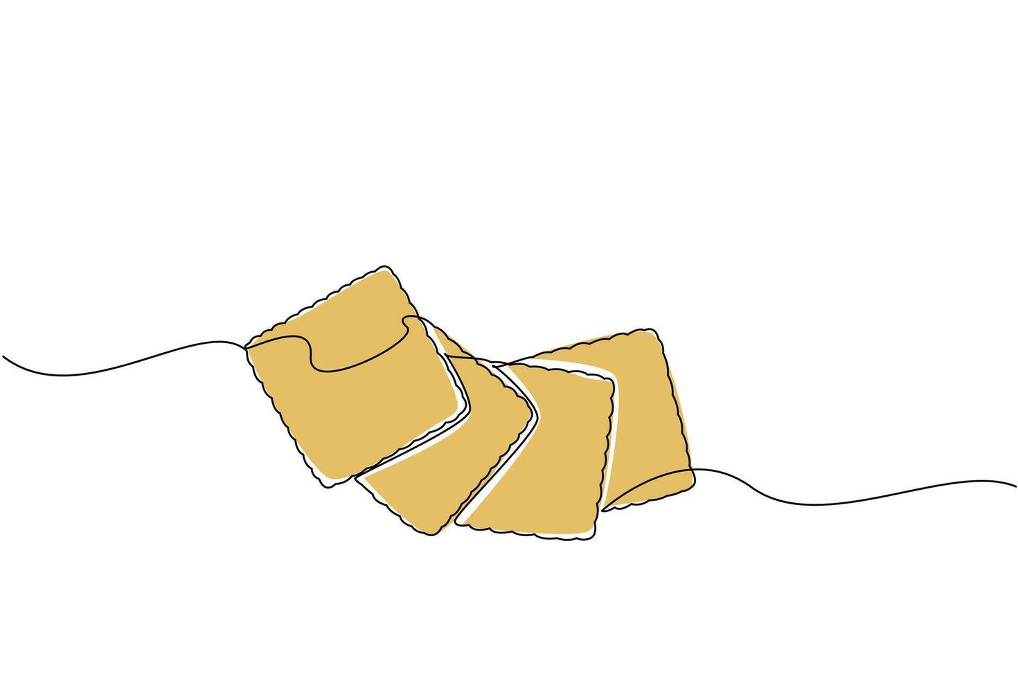 Continuous one line drawing a stack of square biscuits arranged in a quarter circle. Arrange some biscuits to make them look good. National Biscuit Day. Single line draw design illustration vector