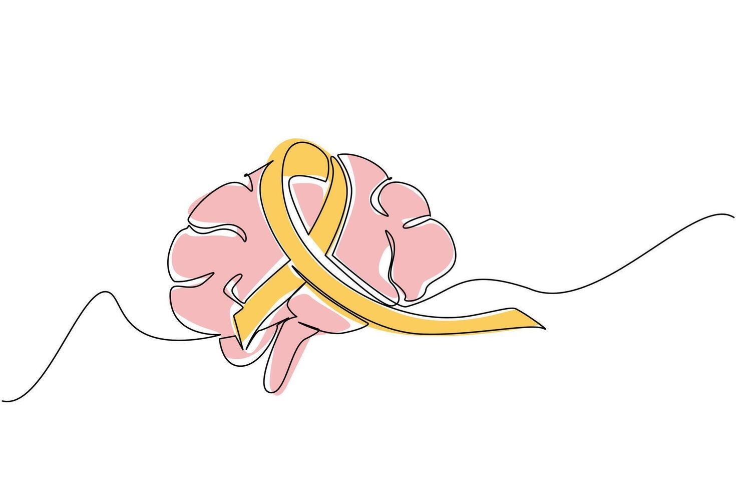 Continuous one line drawing brain with ribbon in the middle. A disease that is very difficult to predict. Paralyze the brain. World Multiple Sclerosis Day. Single line draw design illustration vector