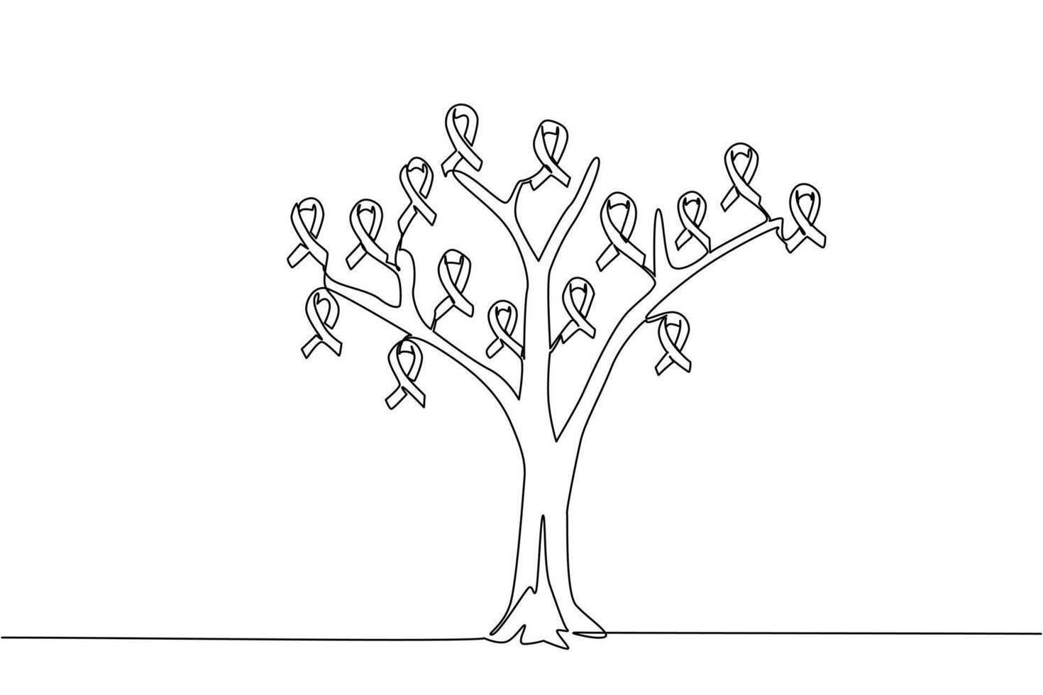Continuous one line drawing tree whose leaves are campaign ribbons. Symbolization of the brain network system. Nerves. Sick. World Multiple Sclerosis Day. Single line draw design vector