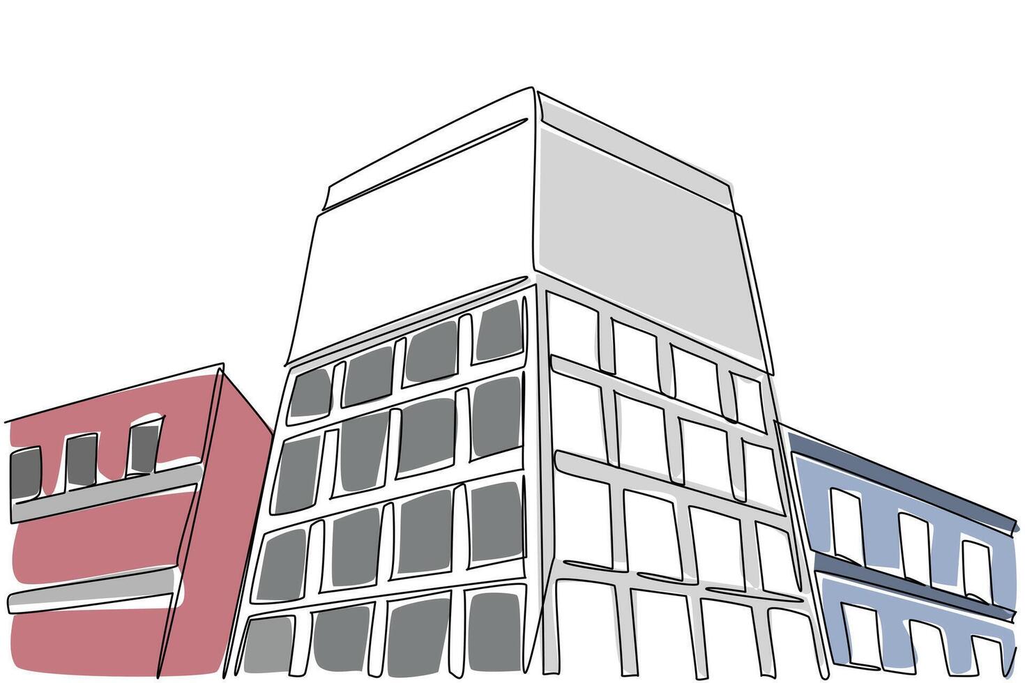 Single continuous line drawing billboards are attached at right angles to the building. Large billboard in the busy city center. Advertise. National Billboard Day. One line design illustration vector