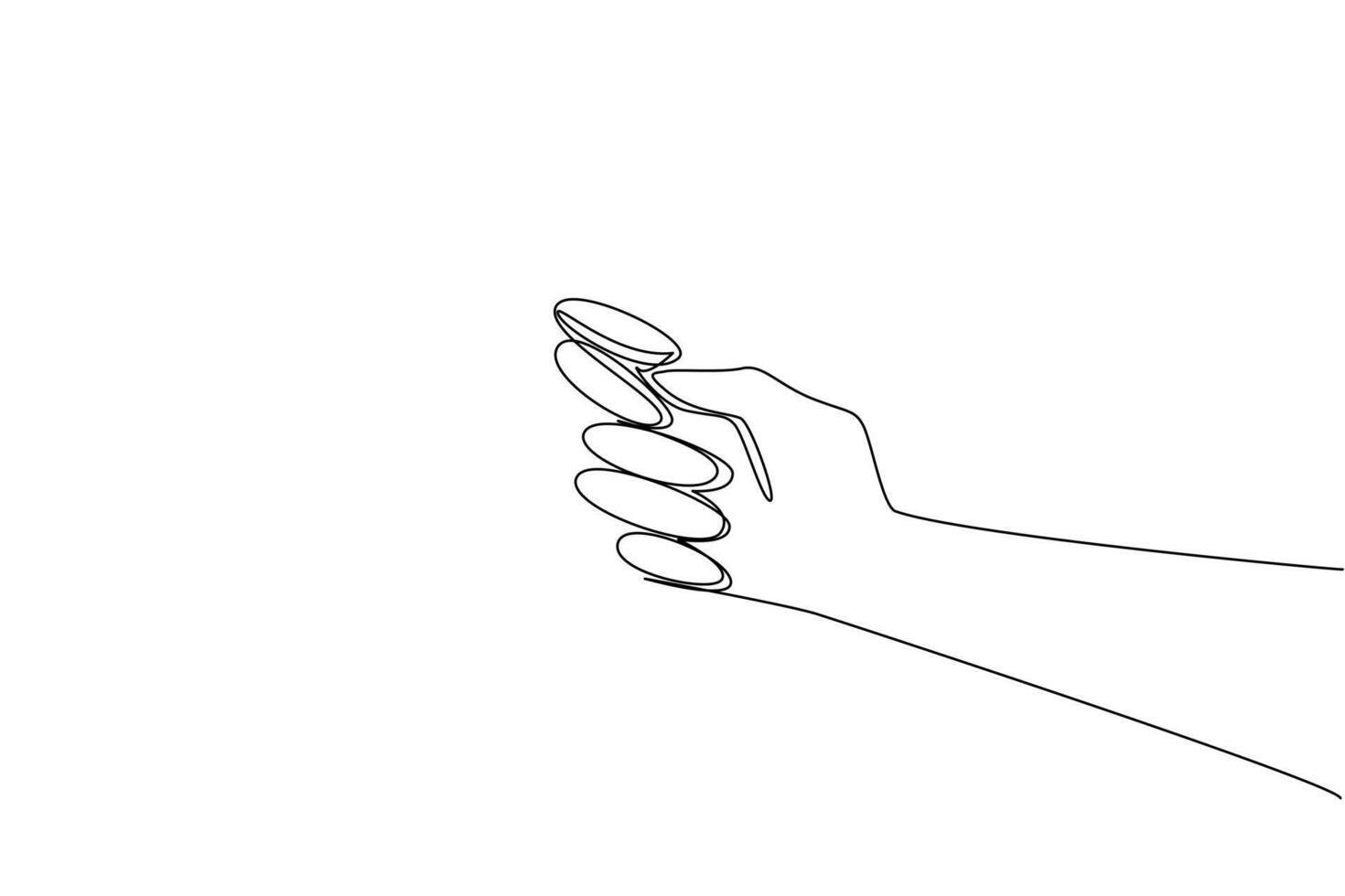 Single one line drawing coin placed on the thumb and index finger, ready to flip a coin. Draw the first game start. The wise way. Luck. Flip a Coin Day. Continuous line design illustration vector