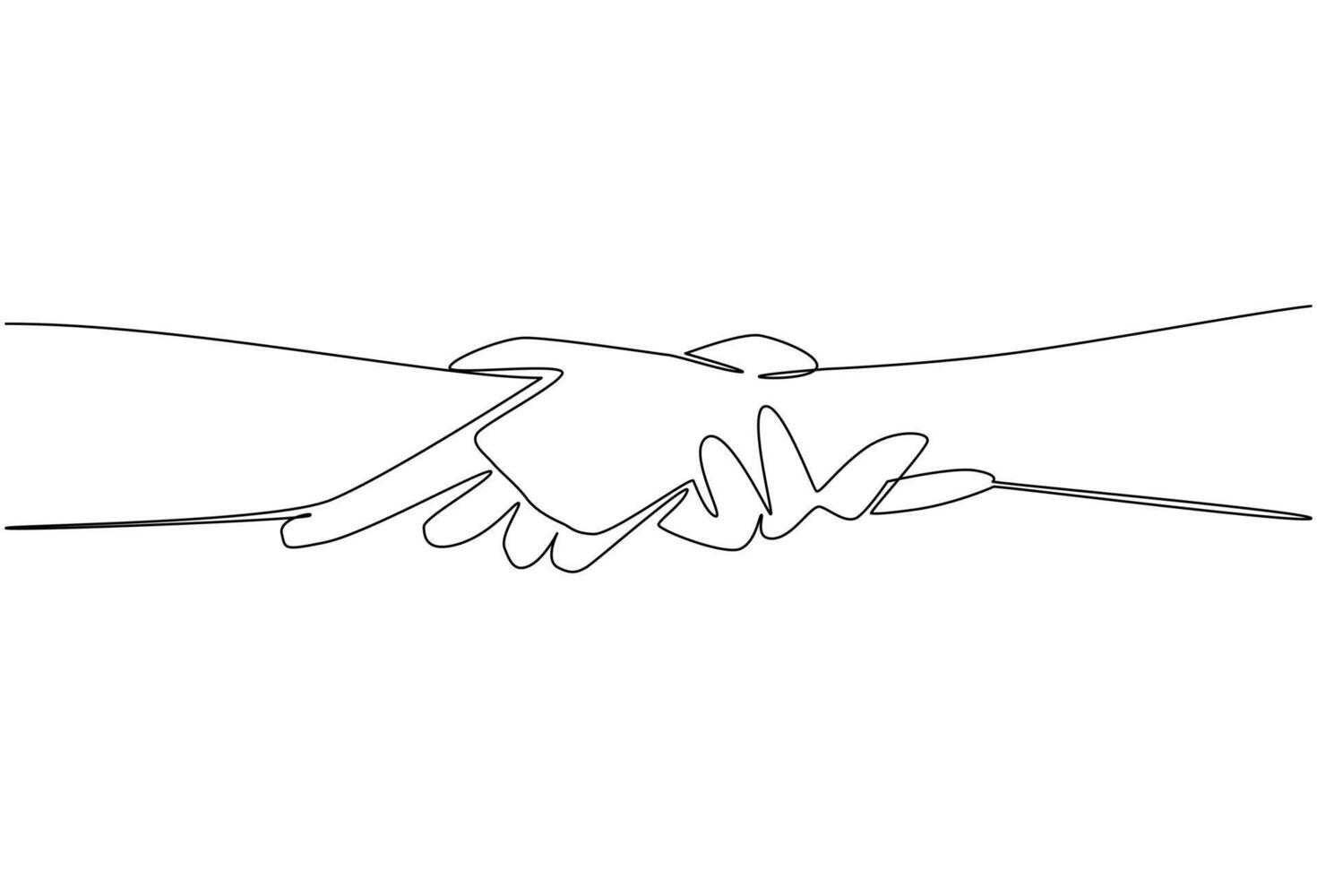 Single line drawing illustrates a handshake, representing agreement, trust, and partnership on Race Unity Day. A symbolic unity concept to promote peace and equality. vector